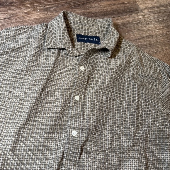 ABERCROMBIE & FITCH 100% Cotton Green & Tan Check L/S Button-Down Men’s Shirt - Picture 6 of 13